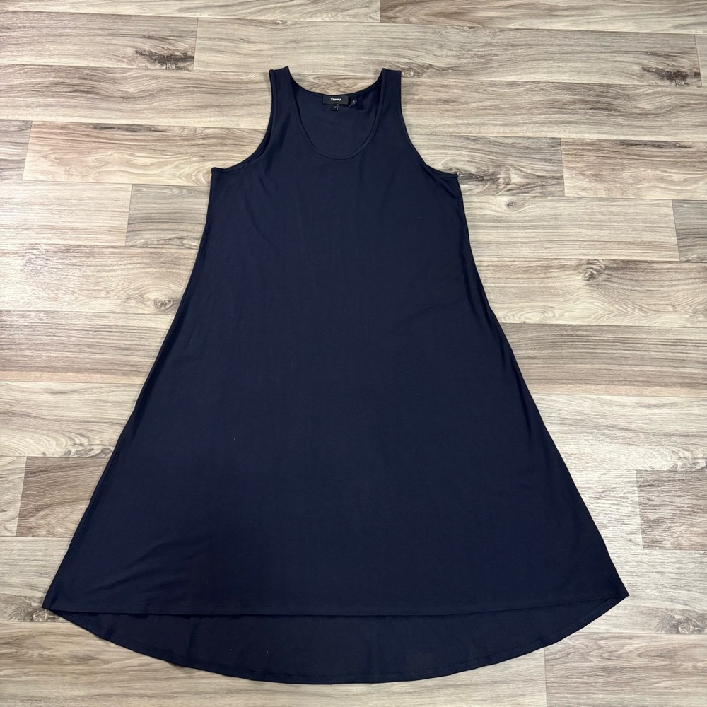 Theory Laurem Rubric Midi Tank Dress in Black Cotton Modal Blend Stretch Size M